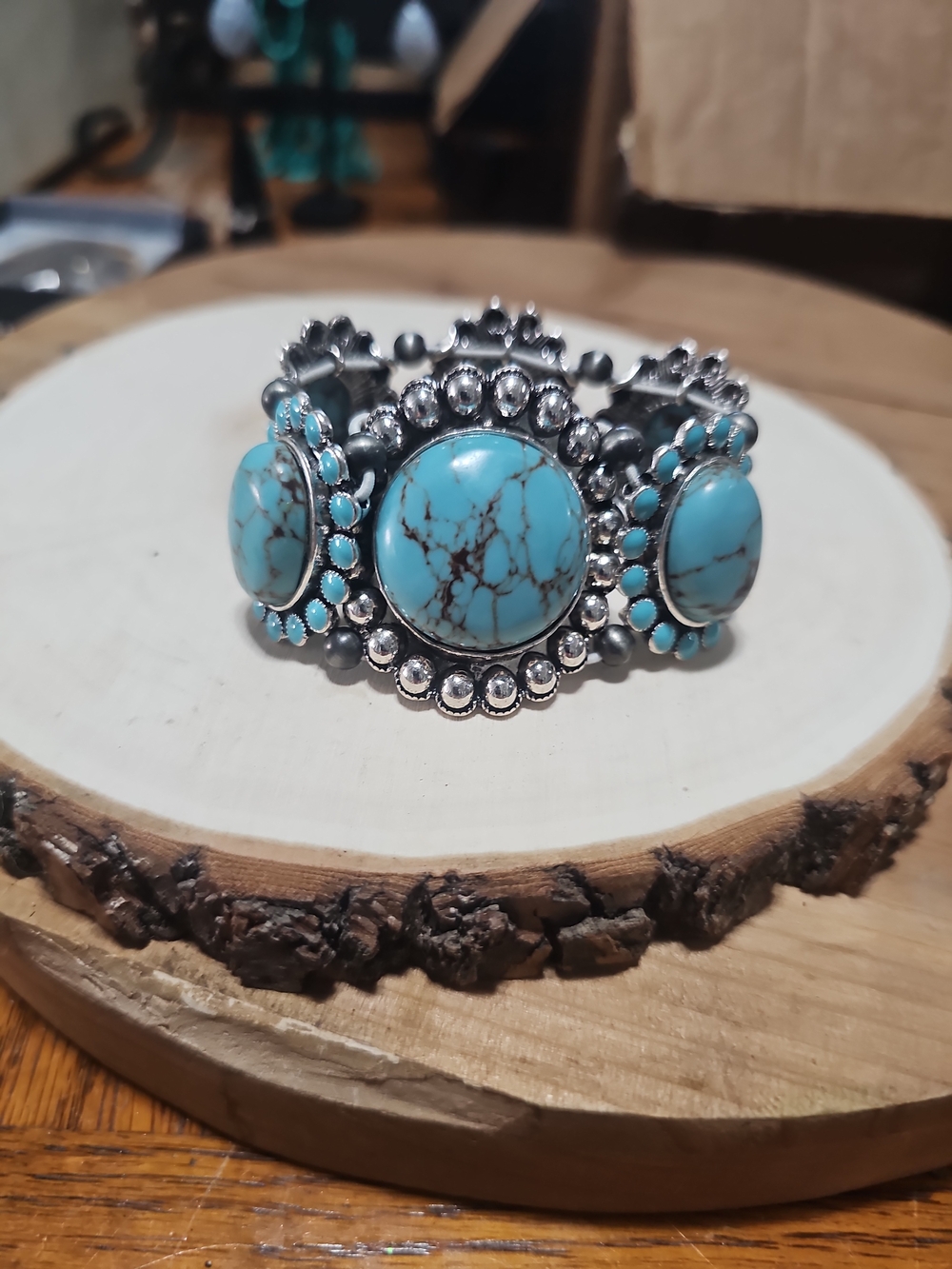 Turquoise Stone Silver-Tone Bracelet - Women Jewelry